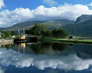 Canal Collection: View across the Caledonian Canal to Ben Nevis and Fort William
