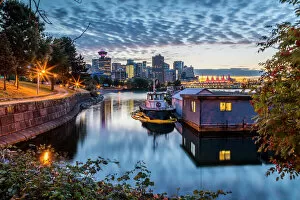 City walls history Photo Mug Collection: View of Canada Place and Vancouver Lookout Tower at sunset from CRAB Park, Vancouver