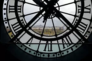 Urban cityscapes Photo Mug Collection: View through clock face from Musee D Orsay toward Montmartre, Paris, France, Europe