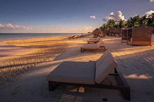 Oceans Collection: View of golden beach near Puerto Morelos, Caribbean Coast, Yucatan Peninsula, Mexico, North America