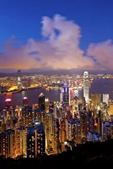 Summit Collection: View over Hong Kong from Victoria Peak, the illuminated skyline of Central sits below The Peak