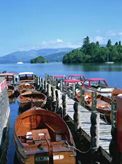 Rowing Boats Collection: View of lake from boat stages, Bowness on Windermere, Cumbria, England