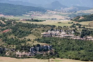 Distance Collection: View of landscape from Rennes-le Chateau, Aude, Languedoc-Roussillon, France, Europe