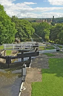 Lock Collection: View from the top of the five lock ladder on the Liverpool Leeds canal