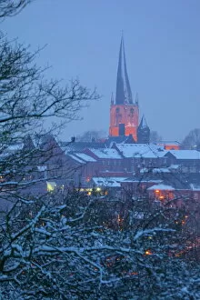 Misty Collection: View of town and Crooked Spire Church, Chesterfield, Derbyshire, England, United Kingdom, Europe