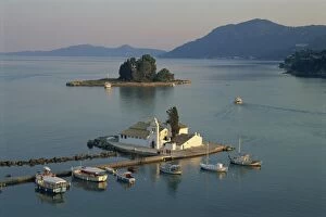 Corfu Collection: Vlachema Monastery and Pontikonissi, Corfu, Ionian Islands, Greek Islands, Greece, Europe