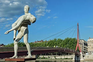 31 May 2015 Premium Framed Print Collection: The Weight of Oneself statue on the Saone Banks near the Palais de Justice footbridge