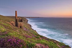 Flowers Collection: Wheal Coates, abandoned disused Cornish tin mine at sunset, near St. Agnes