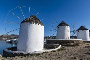 Traditional Windmill Collection: The Windmills (Kato Milli), Horta, Mykonos, Cyclades, Greek Islands, Greece, Europe