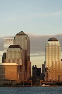Office Building Collection: World Financial Center Buildings across the Hudson River at dusk
