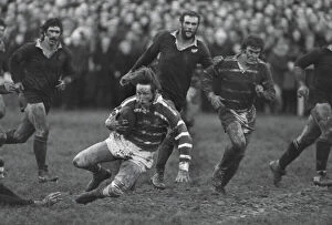 All Blacks Framed Print Collection: A bloodied JPR Williams in action for Bridgend against the All Blacks in 1978