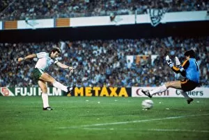 Football Poster Print Collection: Gerry Armstrong scores for Northern Ireland against Spain at the 1982 World Cup