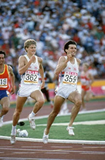 California Mouse Photo Mug Collection: Seb Coe and Steve Cram on the home straight in the 1984 1500m Olympic final