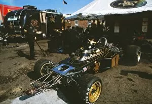 Lotus Metal Print Collection: The Team Lotus garage at the 1973 British Grand Prix