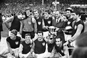 Peter Brown Premium Framed Print Collection: West Ham manager Ron Greenwood celebrates victory with his players after the 1964 FA Cup Final