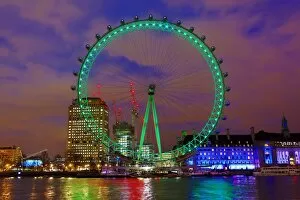 St Patricks Day Canvas Print Collection: London Eye goes green for Saint Patricks Day in London
