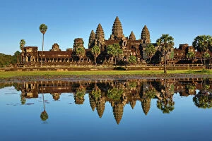 Classical Architecture Pillow Collection: Reflection of Angkor Wat Temple in lake, Siem Reap, Cambodia
