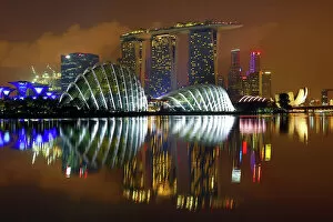 Gardens By The Bay Collection: Singapore city skyline and Marina Bay Sands Hotel and Gardens