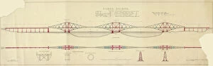 Forth Bridge Pillow Collection: Forth Bridge. Elevation and Section (Coloured)
