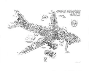 Airbus Cutaway Premium Framed Print Collection: Airbus A319 Cutaway Drawing