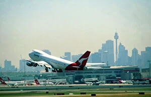 Boeing Framed Print Collection: Airports: Sydney with Qantas Boeing 747 taking-off