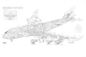 Boeing Cutaway Jigsaw Puzzle Collection: Boeing 747-400 Cutaway Drawing