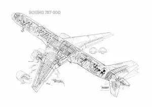Boeing Cutaway Metal Print Collection: Boeing 757-200 Cutaway Drawing