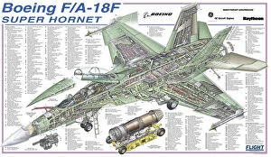 Boeing Cutaway Premium Framed Print Collection: Boeing F / A-18F Super Hornet Cutaway Drawing
