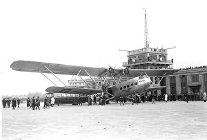 Croydon Pillow Collection: Handley Page HP42 Helena at Croydon Airport 1930s passenger airliner