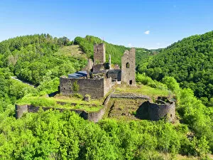 Luxembourg Pillow Collection: Aerial view at Brandenbourg castle, Tandel-Brandenbourg, canton Vianden, Luxembourg