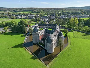Belgium Pillow Collection: Aerial view at Chateau de Lavaux-Sainte-Anne near Rochefort, Ardennes, Wallonia, Province Namur