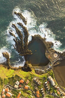 Aerial Views Collection: Aerial view of the coast of Seixal during a spring sunrise, Madeira, Portugal
