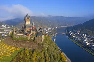 Aerial Views Premium Framed Print Collection: Aerial view on Cochem castle, Cochem, Mosel valley, Rhineland-Palatinate, Germany