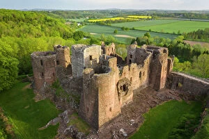 Goodrich Collection: Aerial view of Goodrich Castle near Ross on Wye, Herefordshire, England. Spring (May) 2022