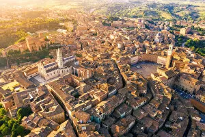 Scenic artwork Fine Art Print Collection: Aerial view of Siena old Town. Siena, Tuscany, Italy, Europe