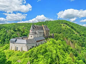 Luxembourg Framed Print Collection: Aerial view at Vianden castle, Vianden, canton Vianden, Our valley, Luxembourg