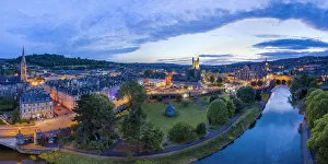 Cathedral Collection: Bath city center and River Avon, Somerset, England