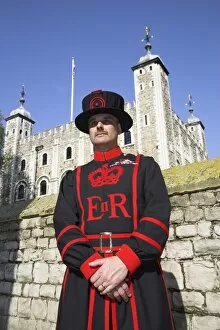 Tower Of London Collection: A beafeeter in traditional dress outside the Tower of London