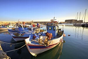 Greek Islands Collection: The Boat Lined Venetian Harbour and Fortress, Heraklion, Crete, Greek Islands, Greece