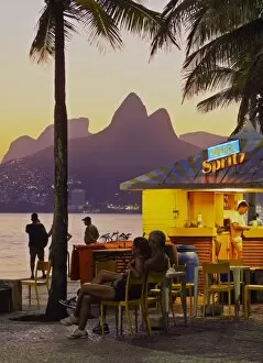 Landscape paintings Canvas Print Collection: Brazil, City of Rio de Janeiro, Beach Bar at the Ipanema Beach with a view of the