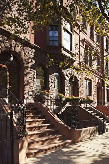 Related Images Photo Mug Collection: Brownstone buildings in Harlem, Manhattan, New York City, USA