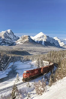 Freeze Collection: Canadian Pacific Train in Winter, Morants Curve, Banff National Park, Alberta, Canada