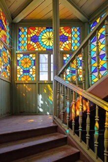 Tbilisi Photo Mug Collection: Colorful windows in the starwell of a historic Georgian home, Tbilisi (Tiflis), Georgia