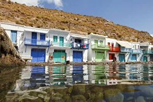 Reflections Collection: Colourful houses in the small village of Klima on the island of Milos, Cyclades, Greece