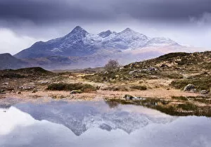 Scenic landscapes Premium Framed Print Collection: The Cuillins reflected in the lochan, Sligachan, Isle of Skye, Scotland, UK