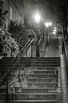 France Framed Print Collection: Dark stairs at night, Montmartre, Paris, Ile-de-France, France