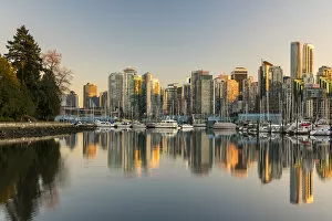 Vancouver Pillow Collection: Downtown skyline at sunset, Vancouver, British Columbia, Canada