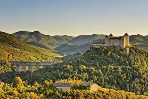 Viaducts Pillow Collection: Italy, Umbria, Perugia district, Spoleto, Rocca Albornoz and Ponte delle Torri
