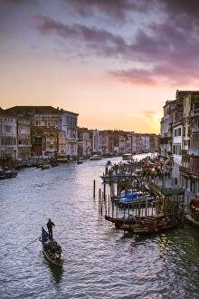 Venice Metal Print Collection: Italy, Veneto, Venice. Grand canal at sunset from Rialto bridge
