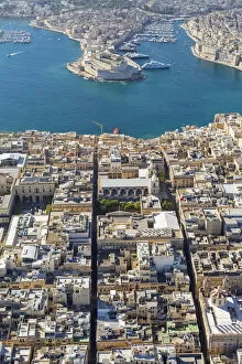 Malta Pillow Collection: Malta, South Eastern Region, Valletta. Aerial view of Valletta, Grand Harbour